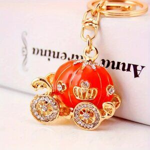 New Cinderella's Pumpkin Coach Bag Charm Keychain  Orange w Crown